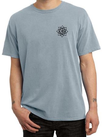 Mens Yoga Shirt Black Lotus OM Patch Pocket Print Pigment Dyed T-Shirt