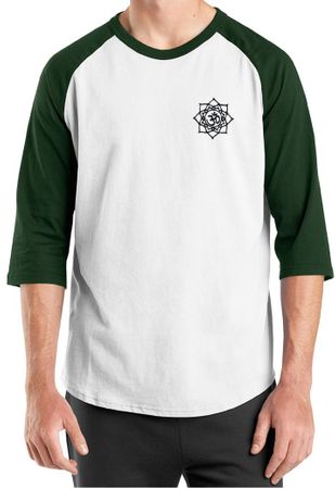 Mens Yoga Shirt Black Lotus OM Patch Pocket Print Raglan Tee T-Shirt