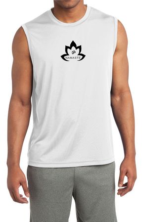 Mens Yoga Shirt Black Namaste Lotus Sleeveless Moisture Wicking Tee