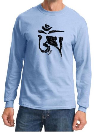 Mens Yoga Shirt Black Tibetan Om Long Sleeve Shirt