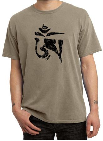 Mens Yoga Shirt Black Tibetan Om Pigment Dyed Shirt