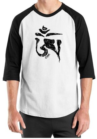 Mens Yoga Shirt Black Tibetan Om Raglan Shirt