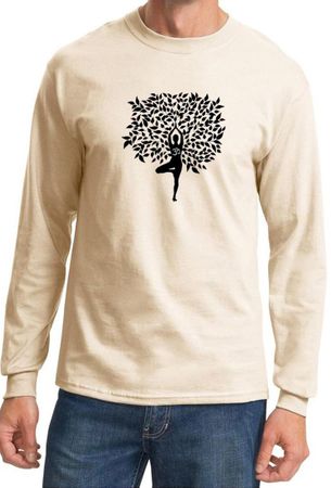 Mens Yoga Shirt Black Tree Pose Long Sleeve Tee T-Shirt