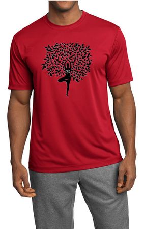 Mens Yoga Shirt Black Tree Pose Moisture Wicking Tee T-Shirt