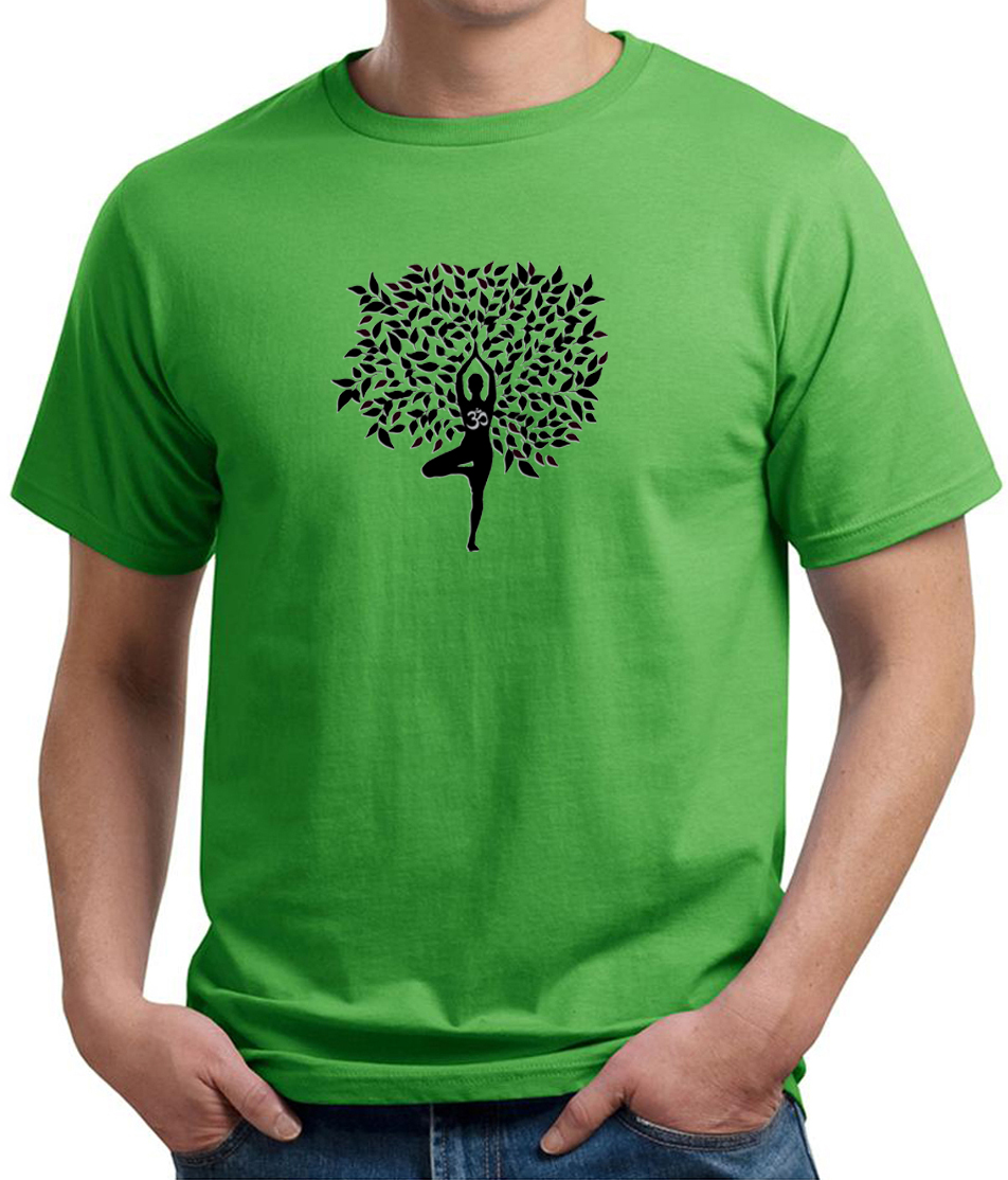 Mens Yoga Shirt Black Tree Pose Organic Tee TShirt Black Tree Pose