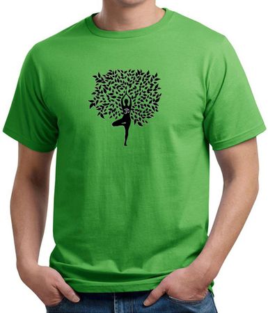 Mens Yoga Shirt Black Tree Pose Organic Tee T-Shirt