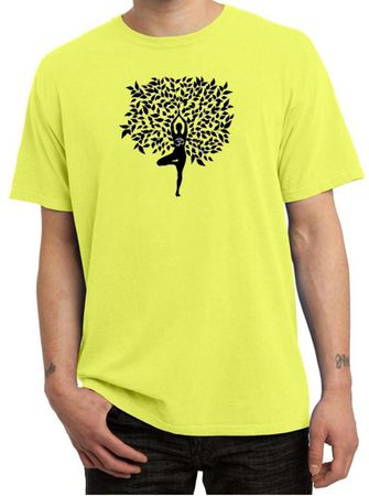 Mens Yoga Shirt Black Tree Pose Pigment Dyed Tee T-Shirt
