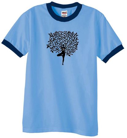 Mens Yoga Shirt Black Tree Pose Ringer Tee T-Shirt