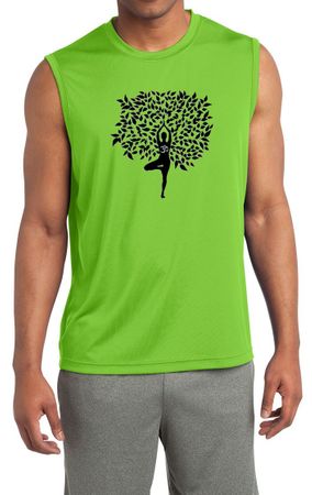 Mens Yoga Shirt Black Tree Pose Sleeveless Moisture Wicking Tee