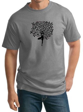 Mens Yoga Shirt Black Tree Pose Tall Tee T-Shirt
