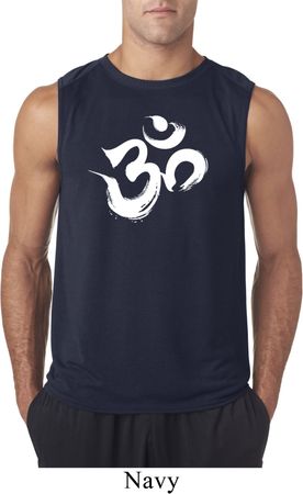 Mens Yoga Shirt Brushstroke Aum Sleeveless Tee T-Shirt