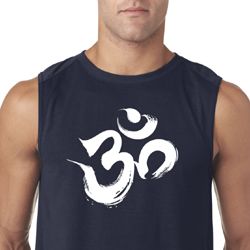 Mens Yoga Shirt Brushstroke Aum Sleeveless Tee T-Shirt