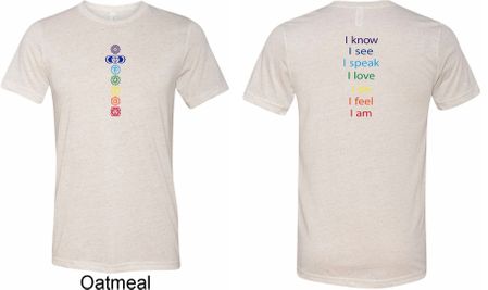 Mens Yoga Shirt Chakra Words Front and Back Tri Blend Crewneck Shirt