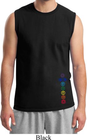 Mens Yoga Shirt Colored Chakras Bottom Print Muscle Tee T-Shirt