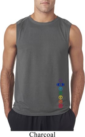 Mens Yoga Shirt Colored Chakras Bottom Print Sleeveless Tee T-Shirt