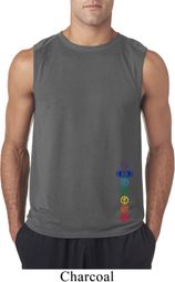 Mens Yoga Shirt Colored Chakras Bottom Print Sleeveless Tee T-Shirt