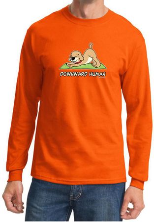 Mens Yoga Shirt Downward Human Long Sleeve Tee T-Shirt