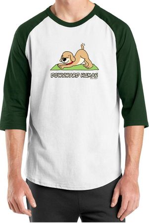 Mens Yoga Shirt Downward Human Raglan Tee T-Shirt