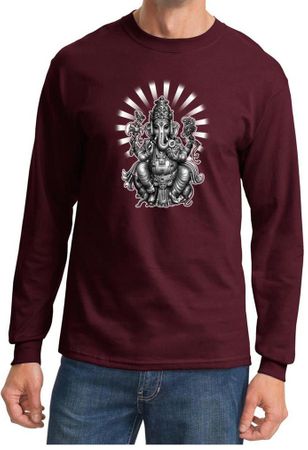 Mens Yoga Shirt Ganesha Long Sleeve Tee T-Shirt