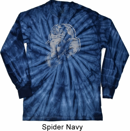 Mens Yoga Shirt Ganesha Profile Long Sleeve Tie Dye Tee T-shirt