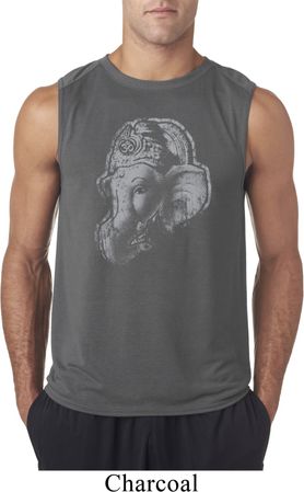 Mens Yoga Shirt Ganesha Profile Sleeveless Tee T-Shirt