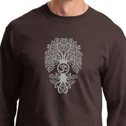 Mens Yoga Shirt Grey Bodhi Tree Long Sleeve Tee T-Shirt
