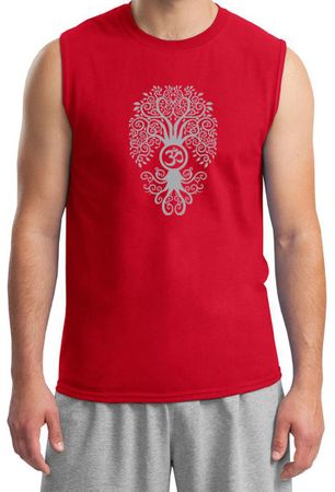 Mens Yoga Shirt Grey Bodhi Tree Muscle Tee T-Shirt