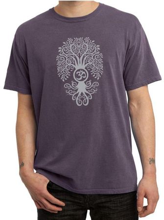 Mens Yoga Shirt Grey Bodhi Tree Pigment Dyed Tee T-Shirt
