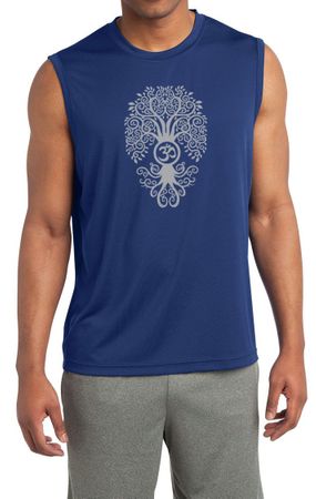 Mens Yoga Shirt Grey Bodhi Tree Sleeveless Moisture Wicking Tee