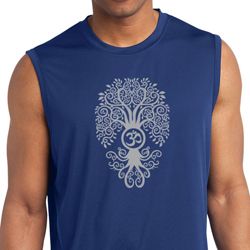 Mens Yoga Shirt Grey Bodhi Tree Sleeveless Moisture Wicking Tee