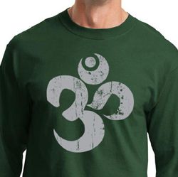 Mens Yoga Shirt Grey Distressed OM Long Sleeve Tee T-Shirt Mens Yoga Shirt Grey Distressed OM Long Sleeve Tee T-Shirt