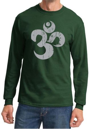 Mens Yoga Shirt Grey Distressed OM Long Sleeve Tee T-Shirt