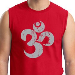 Mens Yoga Shirt Grey Distressed OM Muscle Tee T-Shirt Mens Yoga Shirt Grey Distressed OM Muscle Tee T-Shirt