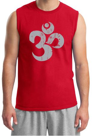 Mens Yoga Shirt Grey Distressed OM Muscle Tee T-Shirt
