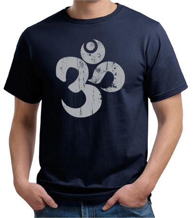 Mens Yoga Shirt Grey Distressed OM Organic Tee T-Shirt