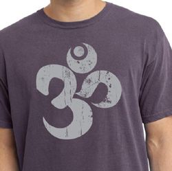 Mens Yoga Shirt Grey Distressed OM Pigment Dyed Tee T-Shirt Mens Yoga Shirt Grey Distressed OM Pigment Dyed Tee T-Shirt