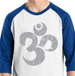 Mens Yoga Shirt Grey Distressed OM Raglan Tee T-Shirt Mens Yoga Shirt Grey Distressed OM Raglan Tee T-Shirt