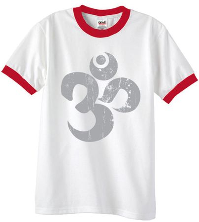 Mens Yoga Shirt Grey Distressed OM Ringer Tee T-Shirt
