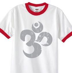 Mens Yoga Shirt Grey Distressed OM Ringer Tee T-Shirt Mens Yoga Shirt Grey Distressed OM Ringer Tee T-Shirt