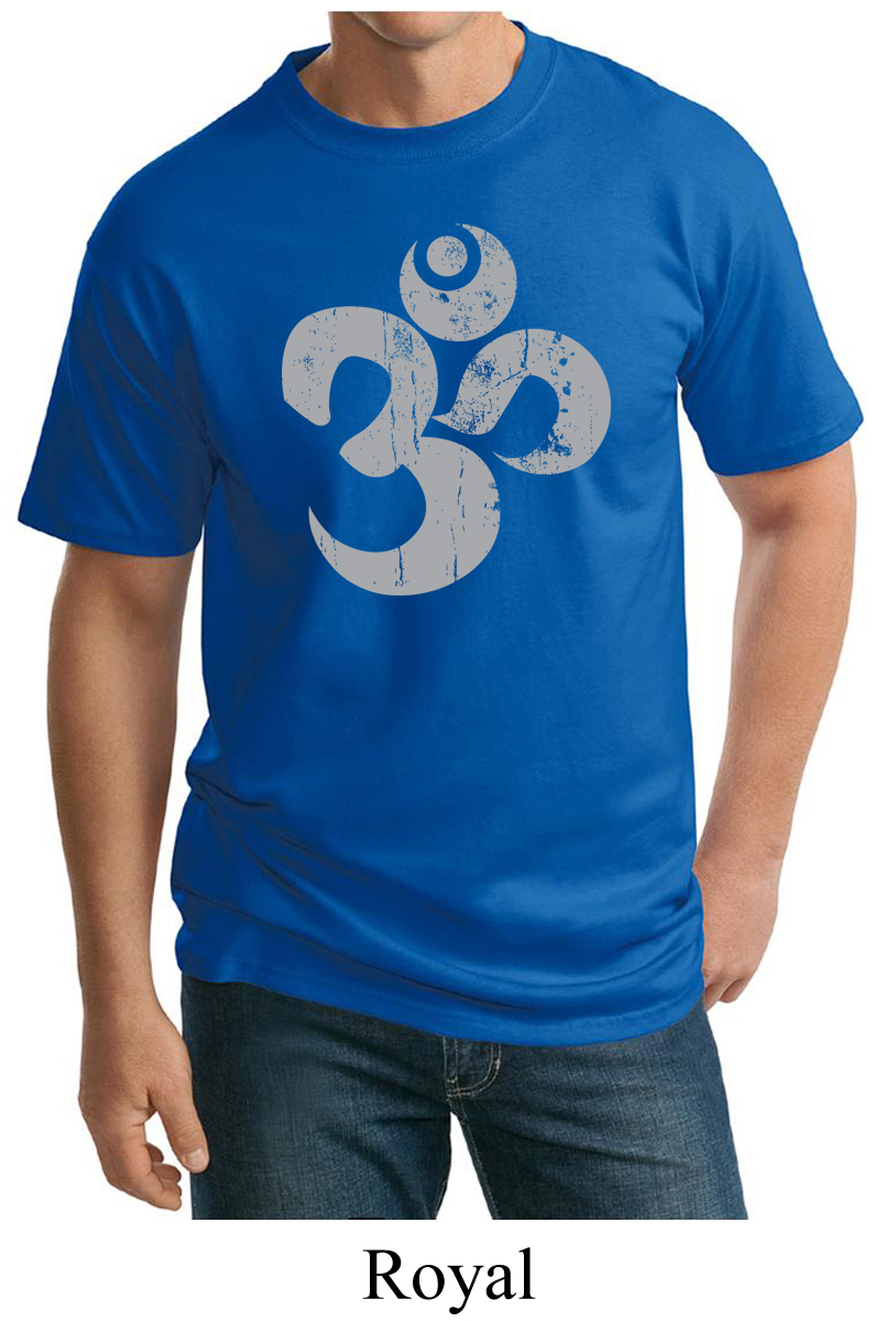 Mens Yoga Shirt Grey Distressed OM Tall Tee TShirt Grey Distressed