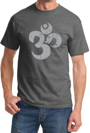 Mens Yoga Shirt Grey Distressed OM Tee T-Shirt