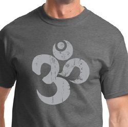 Mens Yoga Shirt Grey Distressed OM Tee T-Shirt Mens Yoga Shirt Grey Distressed OM Tee T-Shirt