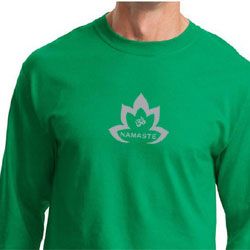 Mens Yoga Shirt Grey Namaste Lotus Long Sleeve Tee T-Shirt