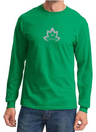 Mens Yoga Shirt Grey Namaste Lotus Long Sleeve Tee T-Shirt