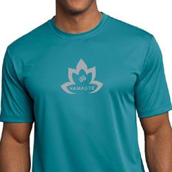 Mens Yoga Shirt Grey Namaste Lotus Moisture Wicking Tee T-Shirt