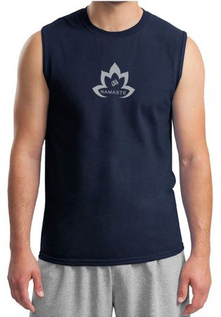 Mens Yoga Shirt Grey Namaste Lotus Muscle Tee T-Shirt