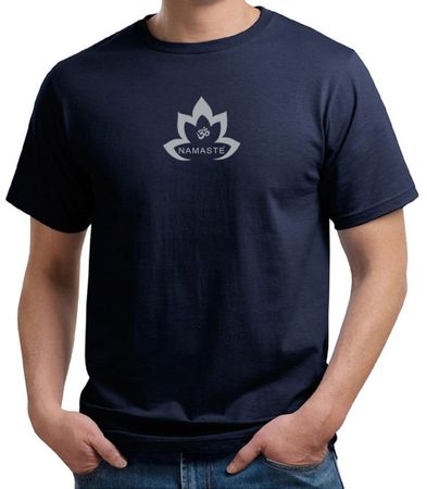 Mens Yoga Shirt Grey Namaste Lotus Organic Tee T-Shirt