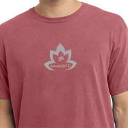 Mens Yoga Shirt Grey Namaste Lotus Pigment Dyed Tee T-Shirt