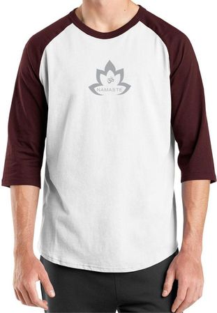Mens Yoga Shirt Grey Namaste Lotus Raglan Tee T-Shirt