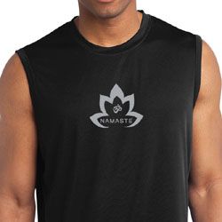 Mens Yoga Shirt Grey Namaste Lotus Sleeveless Moisture Wicking Tee